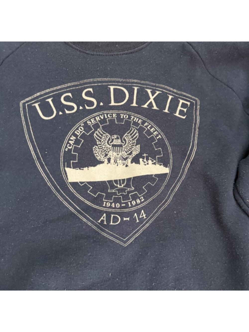 USS Dixie Crewneck Sweatshirt VTG L Mens Navy Blue Cotton Blend USA 1940-1982 - Picture 2 of 6